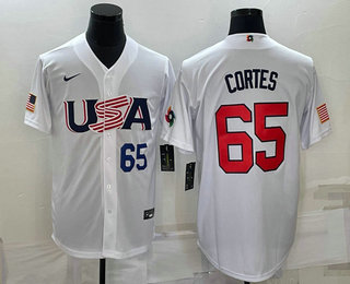 Mens USA Baseball #65 Nestor Cortes Number 2023 White World Classic Stitched Jersey